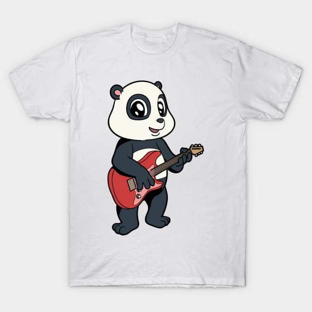 Cartoon panda bear playing electric guitar T-Shirt by Modern Medieval Design